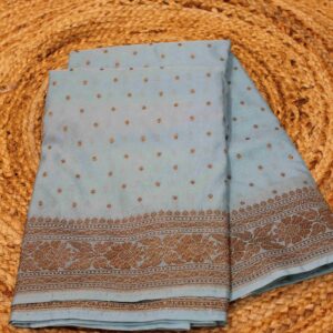 Blue Zari Buttas Semi Banaras Saree