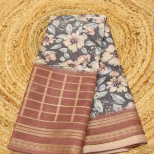 Printed with Zari Checks Border Fancy Saree