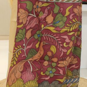 Blue with Floral Pen Kalamkari Hand Painted Pure Uppada Silk Saree