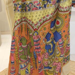 Alternative view of Orange with Floral Pen Kalamkari Hand Painted Pure Mangalgiri Silk Cotton Saree