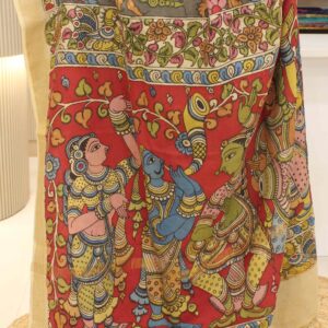 Alternative view of Grey with Floral Pen Kalamkari Hand Painted Pure Mangalgiri Silk Cotton Saree