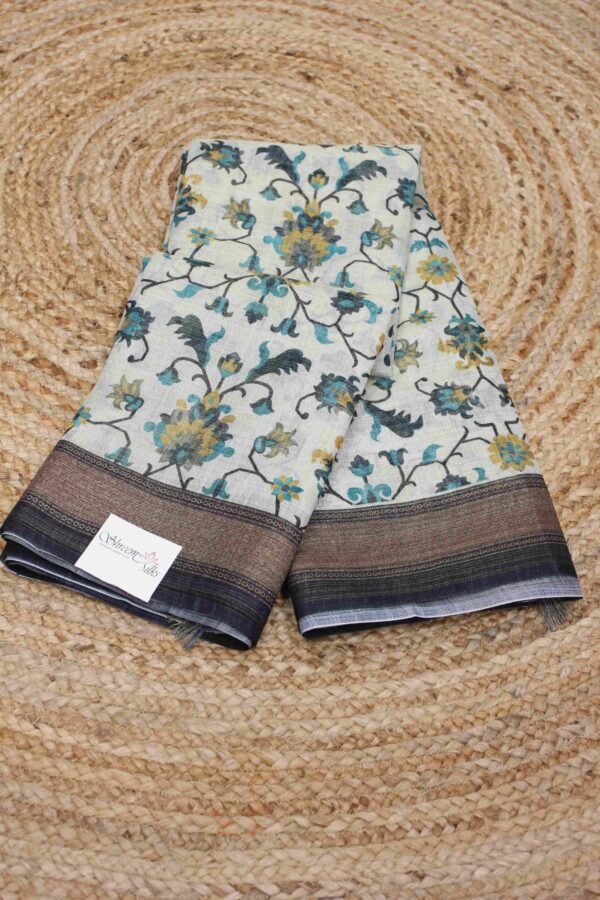 Zamdani Prints Tissue Linen Saree