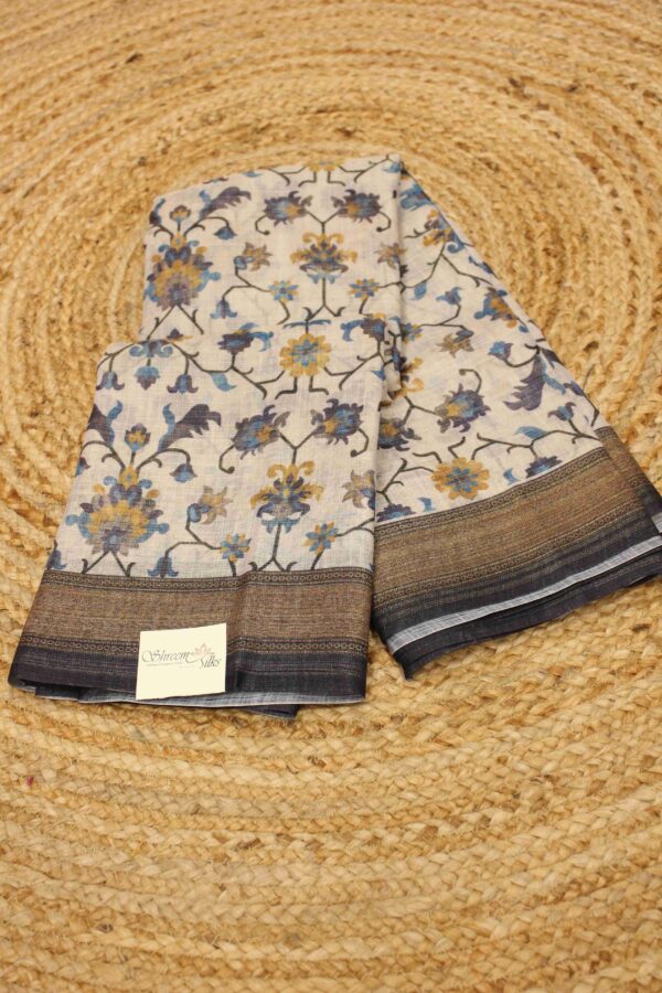 Zamdani Prints Tissue Linen Saree - Image 2