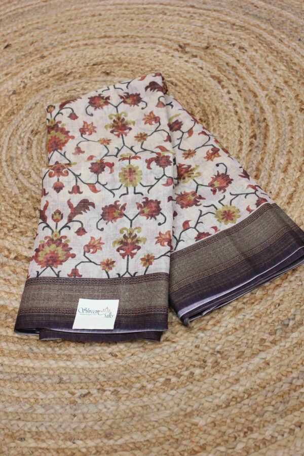 Zamdani Prints Tissue Linen Saree - Image 3