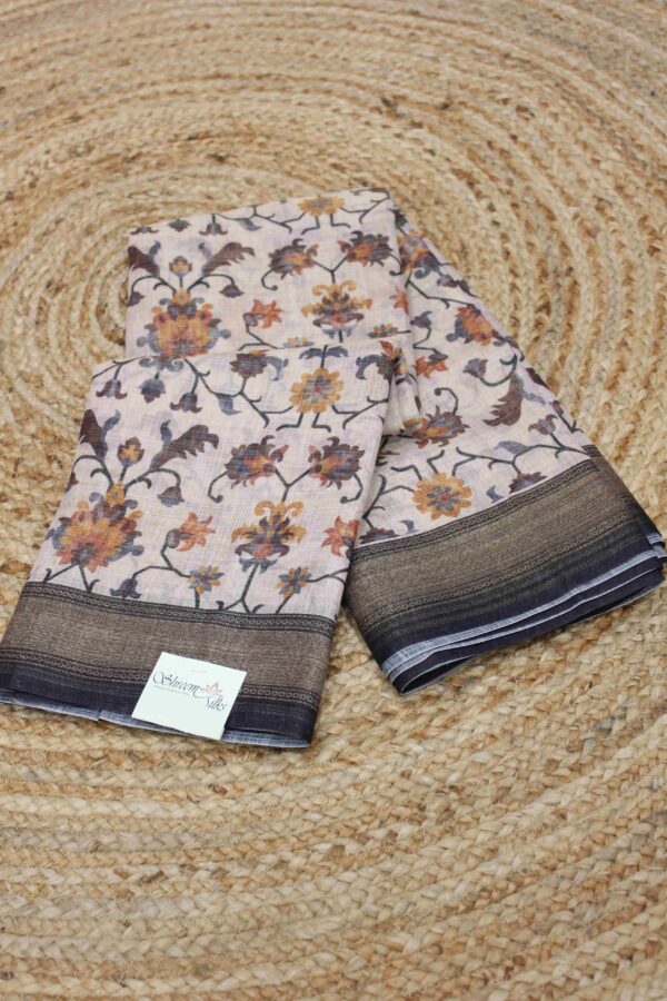 Zamdani Prints Tissue Linen Saree - Image 4