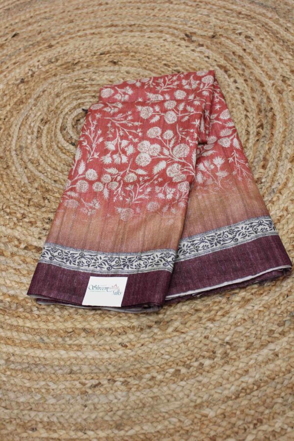 Flower Prints Semi Tussar Saree - Image 3