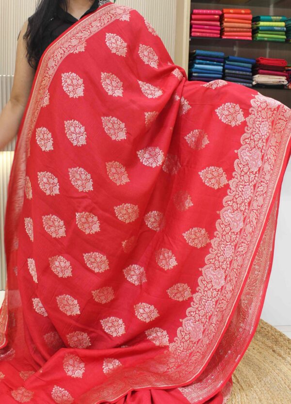 Zari Butta Pure Tussar Georgette Banaras Saree - Image 3