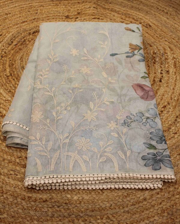 Floral Print & Embroidered Kota Silk Tissue Saree