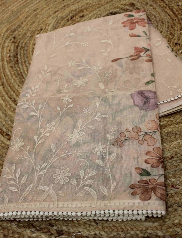 Floral Print & Embroidered Kota Silk Tissue Saree - Image 2