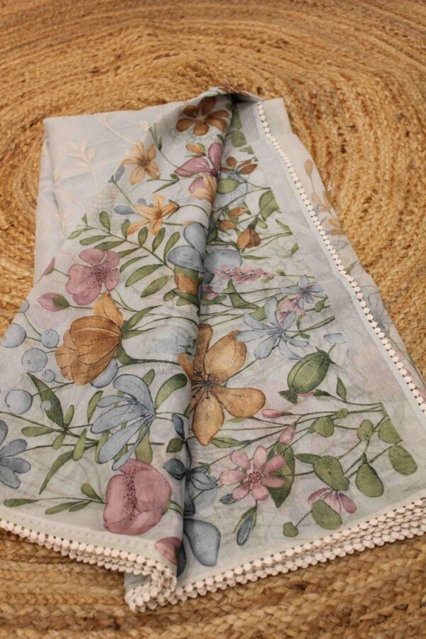 Floral Print & Embroidered Kota Silk Tissue Saree - Image 6