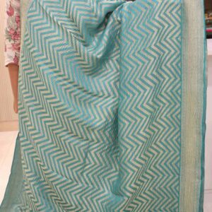 Aqua Blue Leheriya Pattern Crush Crepe Pure Banaras Saree