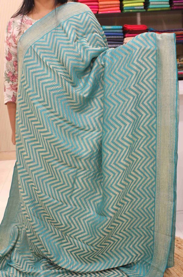 Aqua Blue Leheriya Pattern Crush Crepe Pure Banaras Saree