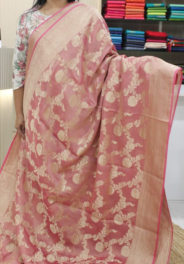 Zari Jaal Woven Tissue Georgette Pure Banaras Saree - Image 2