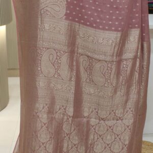 Platinum Zari Woven Small Buttas Tissue Georgette Pure Banaras Saree