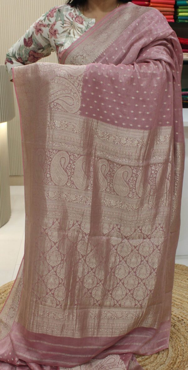 Platinum Zari Woven Small Buttas Tissue Georgette Pure Banaras Saree