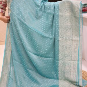 Alternative view of Platinum Zari Woven Small Buttas Tissue Georgette Pure Banaras Saree