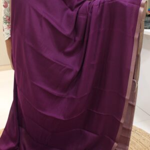 Royal Purple Self Embossed with Small Zari Border Pure Crepe Banaras Saree