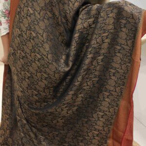 Black and Red with Zari Woven Jungle Theme Pure Crepe Banaras Saree