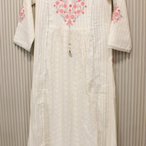 White with Pink Colour Thread work Anarkali Set