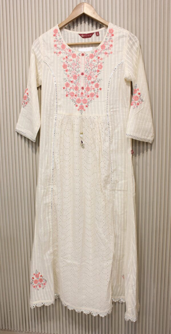 White with Pink Colour Thread work Anarkali Set