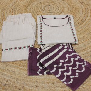 Off White and Wine with embroidery Kurta Set