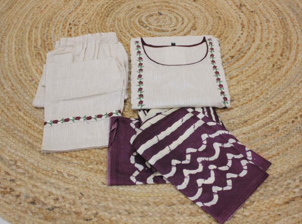 Off White and Wine with embroidery Kurta Set