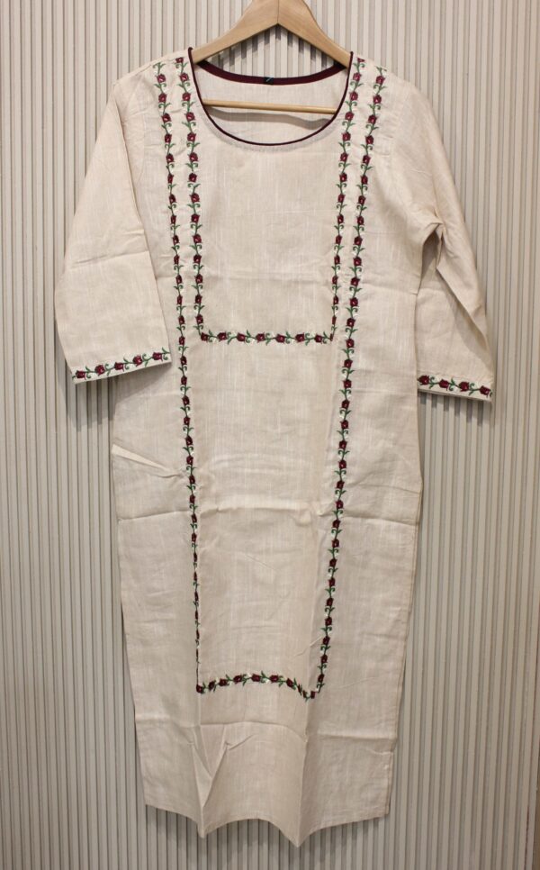 Off White and Wine with embroidery Kurta Set - Image 2