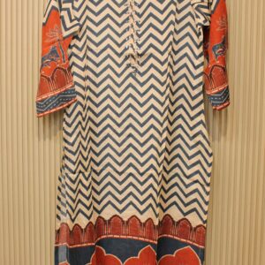 Biege and Red with Blue Lehriya Prints Designer Kurta Set