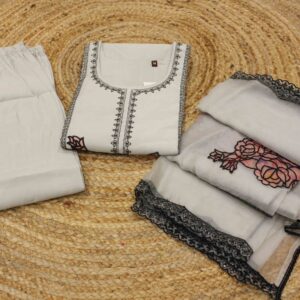 Alternative view of Grey and Black with Floral Aplique work Designer Kurta Set