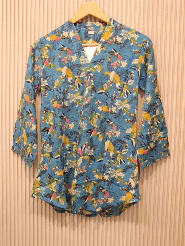 Blue with Multicolor Prints Short Kurti - Image 2