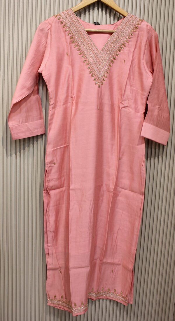 Pink with Pearls and Cutdana work Designer Kurta Set - Image 2