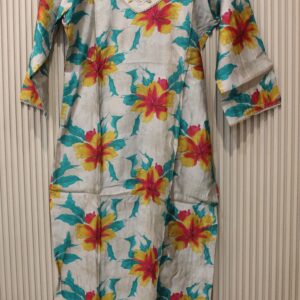 Alternative view of Grey with Multicolor Floral Prints and Pearl Work on Neck Kurta Set