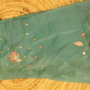 Alternative view of Scallop Border with Floral Embroidery Crush Tissue Saree