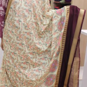 Alternative view of Kalamkari Floral Printed with Bentex Border Semi Mysore Crepe Saree