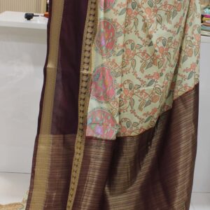 Kalamkari Floral Printed with Bentex Border Semi Mysore Crepe Saree