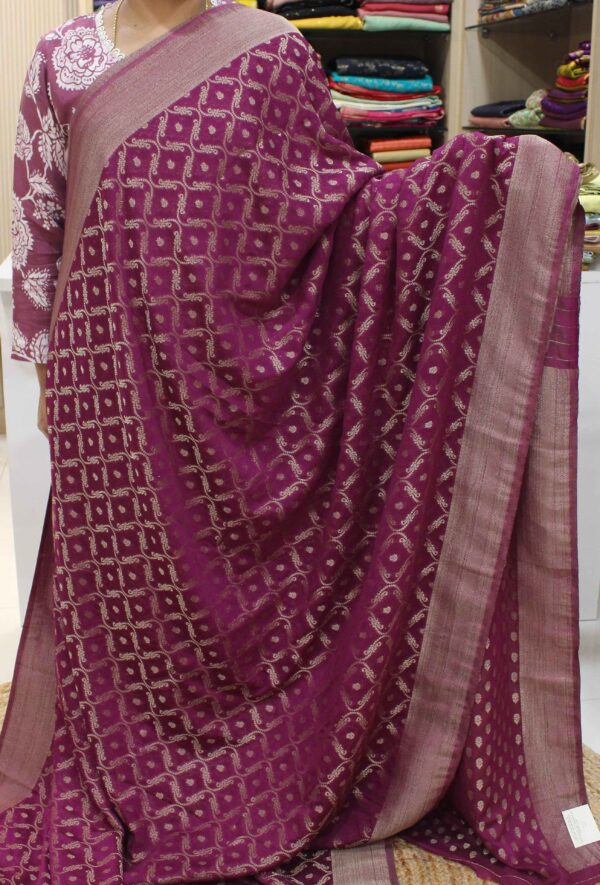 Zari Woven Jaal with Buttas Semi Georgette Saree - Image 2
