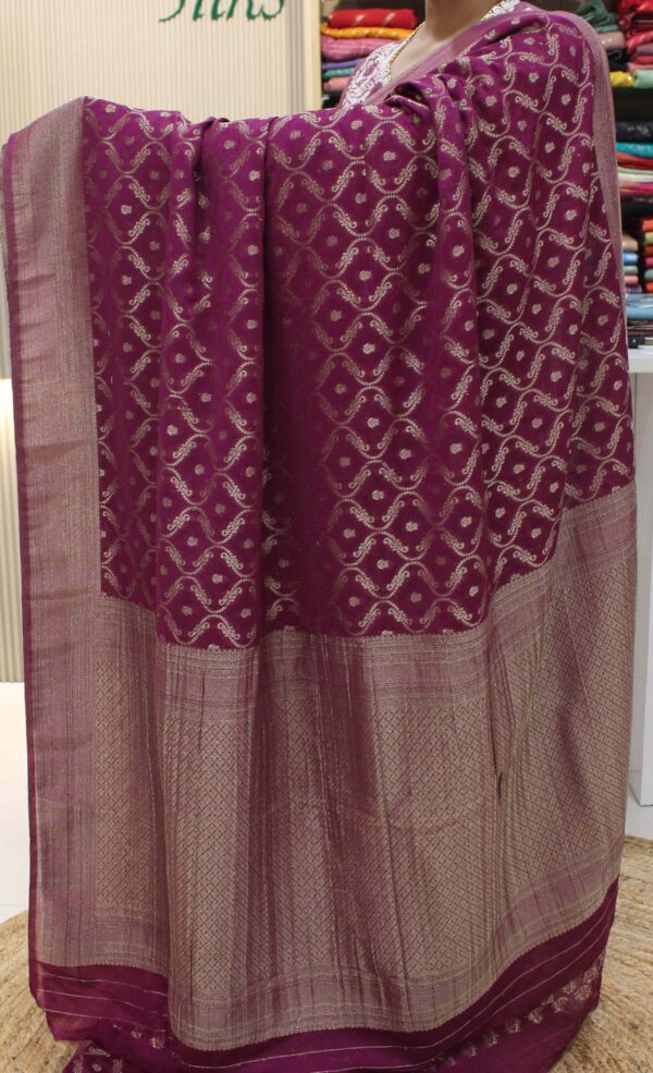 Zari Woven Jaal with Buttas Semi Georgette Saree - Image 3