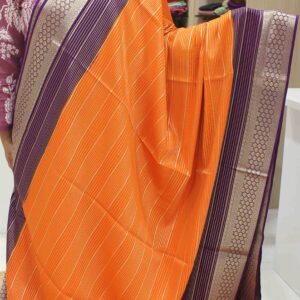 Horizontal Zari Stripes Double Border Premium Semi Mysore Crepe Saree