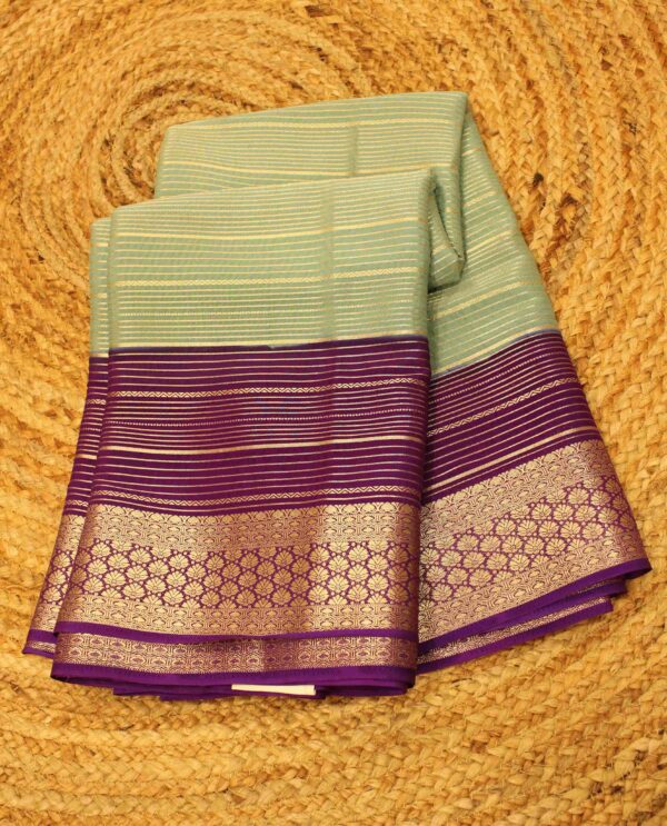 Horizontal Zari Stripes Double Border Premium Semi Mysore Crepe Saree - Image 4