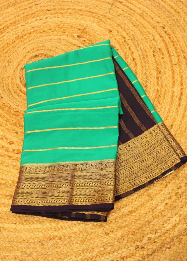Horizontal Zari Stripes Premium Semi Mysore Crepe Saree - Image 3
