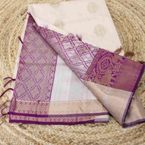 Pinkish Pearl & Royal Purple Pure Raw Silk Tussar Saree