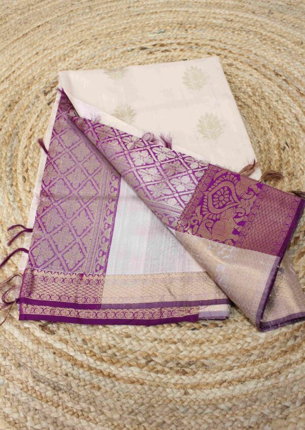 Pinkish Pearl & Royal Purple Pure Raw Silk Tussar Saree
