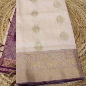 Alternative view of Pinkish Pearl & Royal Purple Pure Raw Silk Tussar Saree