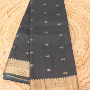 Bottle Green & Beige Small Buttas Pure Raw Silk Tussar Saree