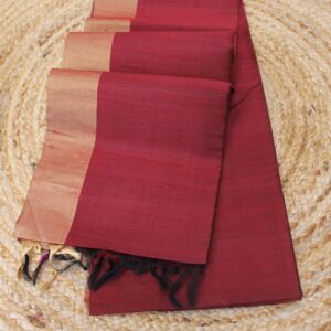 Maroon & Gold Tissue Border Pure Raw Silk Saree