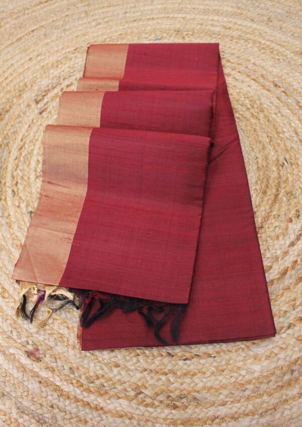 Maroon & Gold Tissue Border Pure Raw Silk Saree