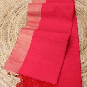 Fuchsia Pink with Gold Tissue Border Pure Raw Silk Saree