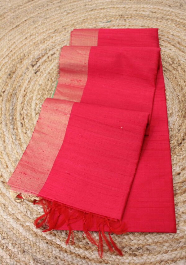 Fuchsia Pink with Gold Tissue Border Pure Raw Silk Saree