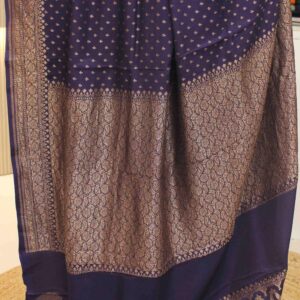 Alternative view of Navy Blue Small Floral Buttas Pure Crepe Chiffon Banaras Saree