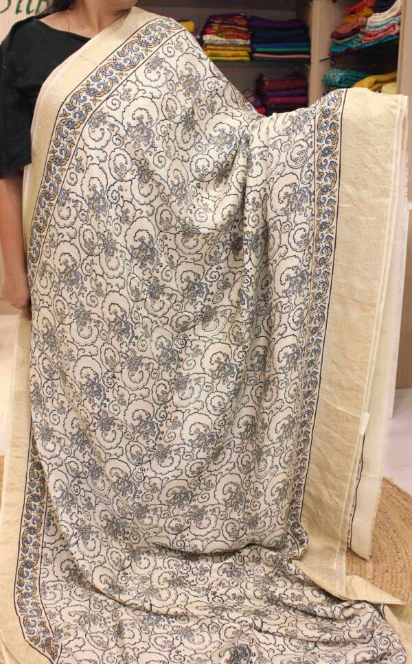 Abstract Ajrakh Prints Pure Dola Silk Saree - Image 3